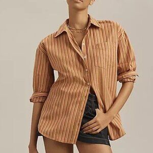 Anthropologie Maeve The Bennet Button down Shirt Cotton Brown Striped M